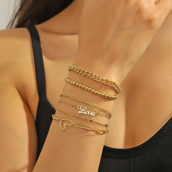 Women's Zinc Alloy Simple Multilayer Bracelet With Bow Drop Shape Star Geometric Animal Zodiac Letter Number Text Patterns And Electroplating Treatment