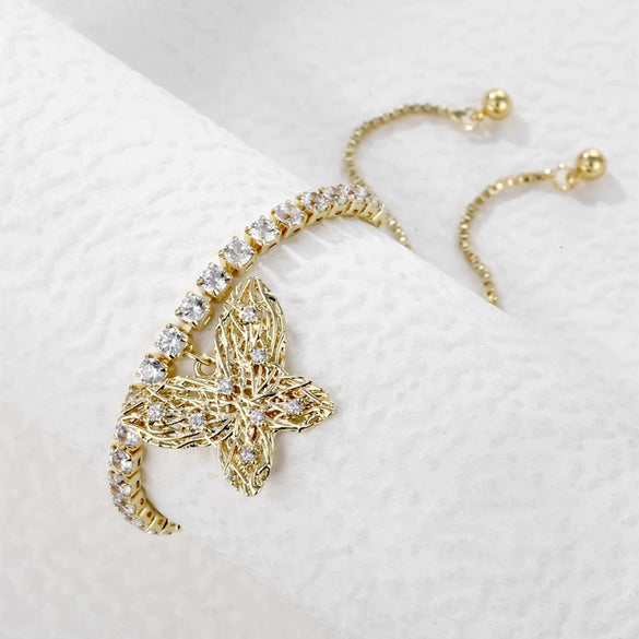 Women's Zircon Claw Chain Pull Out Bracelet With Heart Pendant Simple Natural Style Diamond Inlay Hand Jewelry