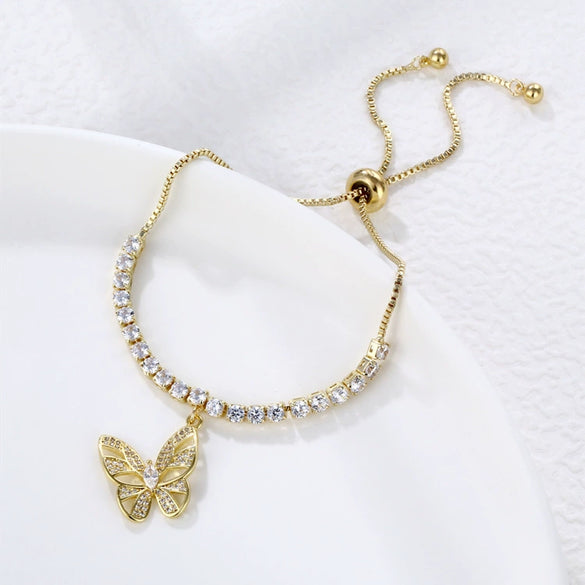 Women's Zircon Claw Chain Pull Out Bracelet With Heart Pendant Simple Natural Style Diamond Inlay Hand Jewelry