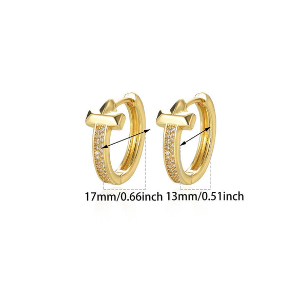 Women's Zircon Cross Goldplated Earrings New Style Simple And Elegant
