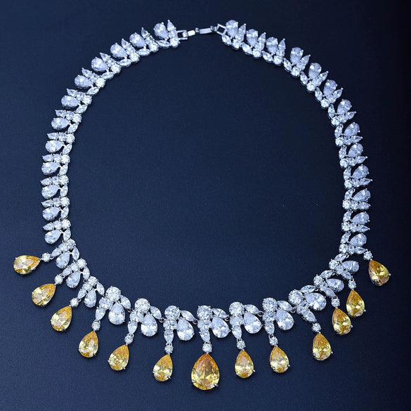 Women's Zircon Drop Pendant Necklace With Copper Electroplated Handmade Chain Elegant Fashion Jewelry