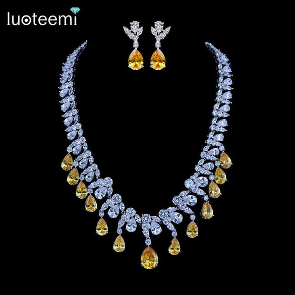 Women's Zircon Drop Pendant Necklace With Copper Electroplated Handmade Chain Elegant Fashion Jewelry