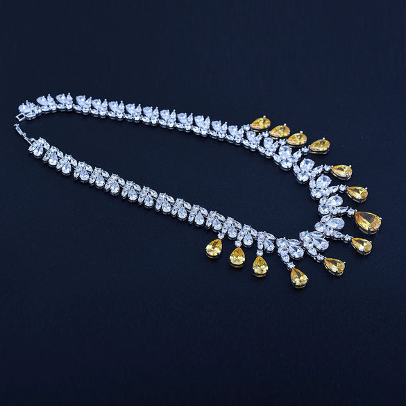 Women's Zircon Drop Pendant Necklace With Copper Electroplated Handmade Chain Elegant Fashion Jewelry