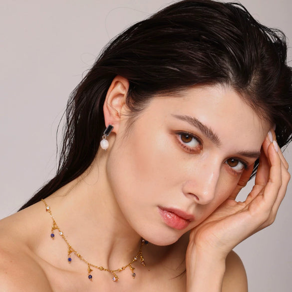 Women's Zircon Freshwater Pearl Earrings Light Luxury Geometric Electroplating