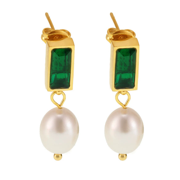 Women's Zircon Freshwater Pearl Earrings Light Luxury Geometric Electroplating