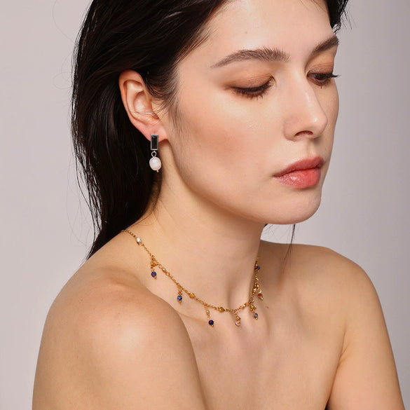 Women's Zircon Freshwater Pearl Earrings Light Luxury Geometric Electroplating