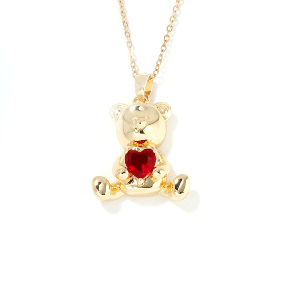 Women's Zircon Love Bear Heart Pendant Twisted Chain Necklace Fashionable With Animal Zodiac Design