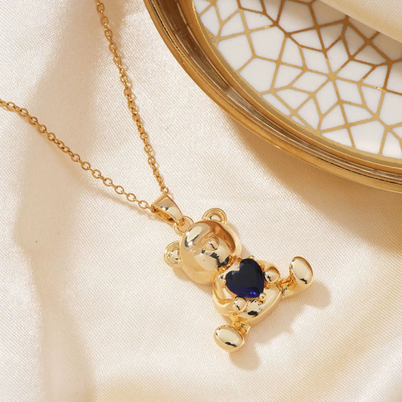 Women's Zircon Love Bear Heart Pendant Twisted Chain Necklace Fashionable With Animal Zodiac Design