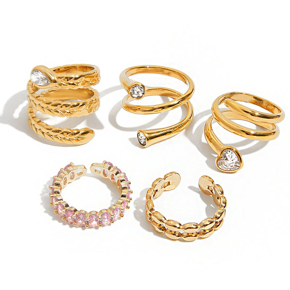 Women's Zircon Ring Stainless Steel Nonfading Light Luxury Geometric Electroplated Jewelry