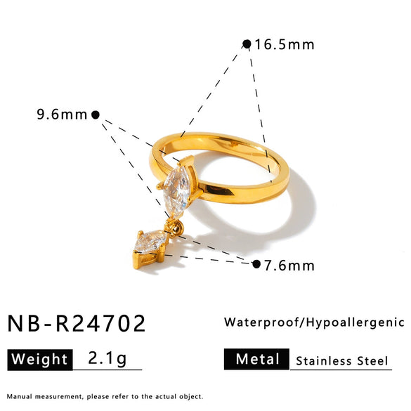 Women's Zircon Studded Stainless Steel Geometric Diamond Shape Ring With 18K Vacuum Plated Finish And Fashionable Ins Style