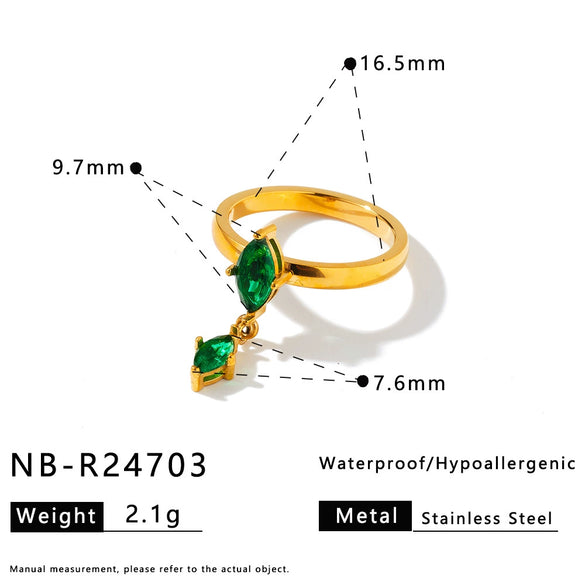 Women's Zircon Studded Stainless Steel Geometric Diamond Shape Ring With 18K Vacuum Plated Finish And Fashionable Ins Style