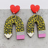 Wood Handmade Earrings With Leopard Print Heart Ushaped And Geometric Patterns