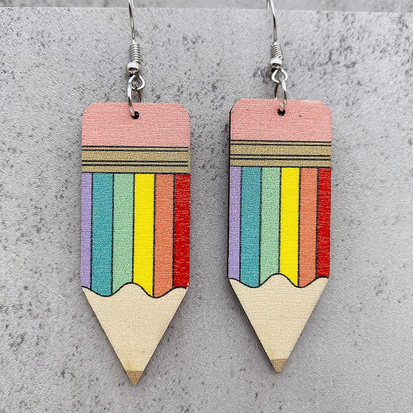 Wood Handmade Earrings With Leopard Print Heart Ushaped And Geometric Patterns