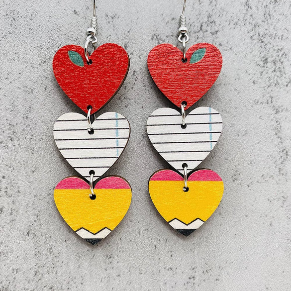 Wood Handmade Earrings With Leopard Print Heart Ushaped And Geometric Patterns