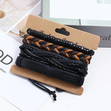 Wooden Beads Suit Bracelet Diy Wax Thread Woven Bracelet Men Leather Jewelry