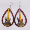 Wooden Hollow Electronic Guitar Earrings Handmade With Ushaped Drop Shape Geometric Pattern For Women