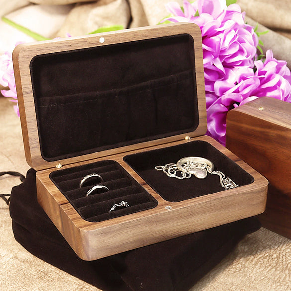 Wooden Jewelry Storage Box For Rings Bracelets Earrings Necklaces Black Walnut