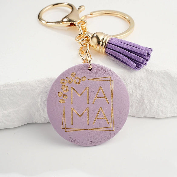 Wooden Keychain Modern Art Letter Tassel Car Key Case Pendant