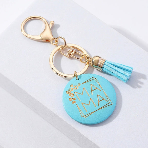 Wooden Keychain Modern Art Letter Tassel Car Key Case Pendant