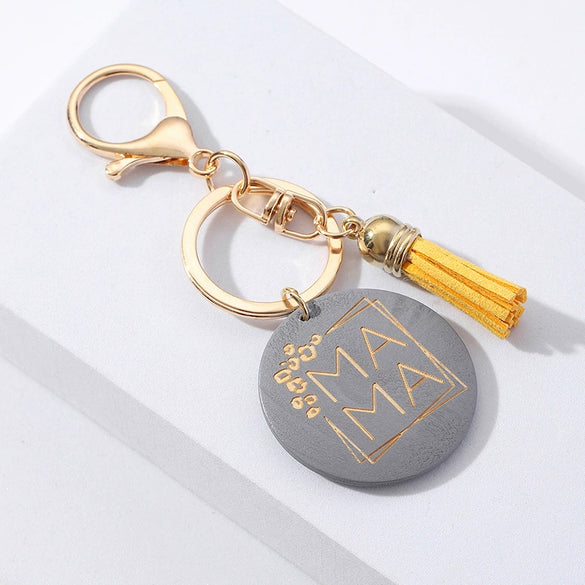 Wooden Keychain Modern Art Letter Tassel Car Key Case Pendant
