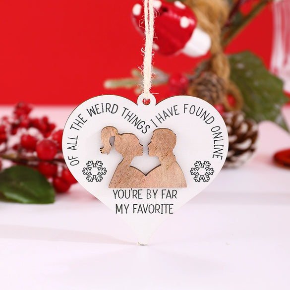 Wooden Printed Love Hanging Ornament Pendant Christmas Decoration For Couples And Good Friends
