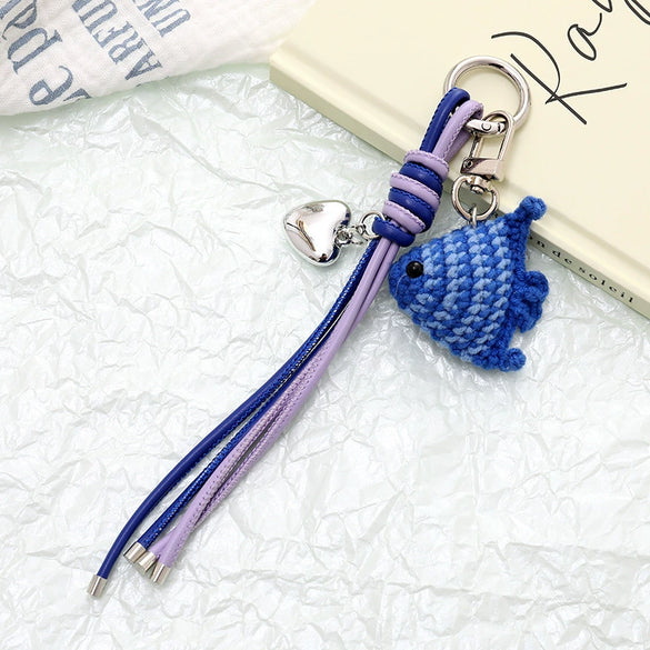 Wool Crocheted Little Fish Mobile Phone Pendant And Bag Decoration Hanging Chain Purely Handmade Jewelry With Marine Life Pattern