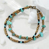 Woven Beaded Anklet With Geometric Turquoise Ccb Pine Stone For Women
