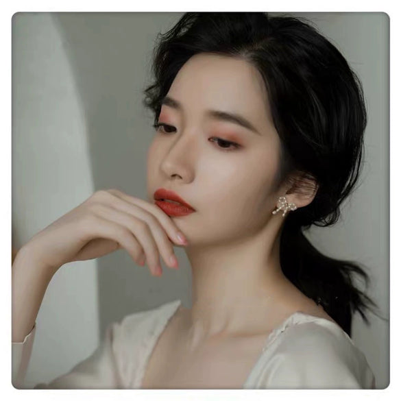 Woven Bow Natural Freshwater Rice Pearl Earrings For Women