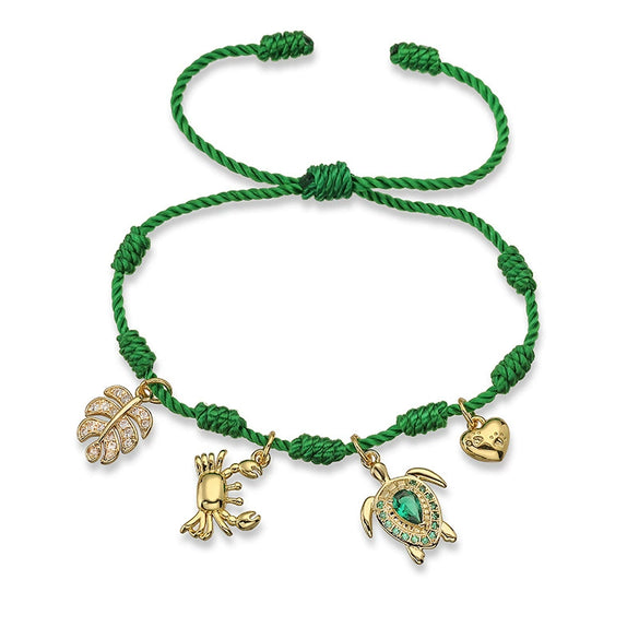 Woven Bracelets Cord Material Shells Turtles Crabs Love Geometric Electroplating Style Women's