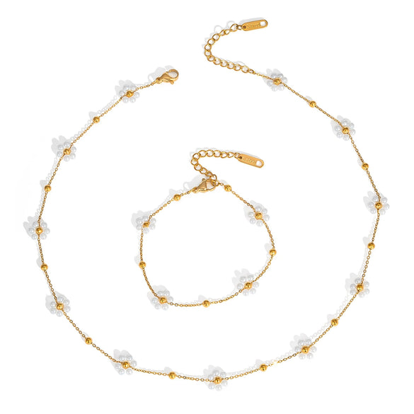 Woven Flower Stainless Steel Necklace Bracelet Suit With Pvd Furnace Vacuum Real Gold Plating Minimalist Style Jewelry