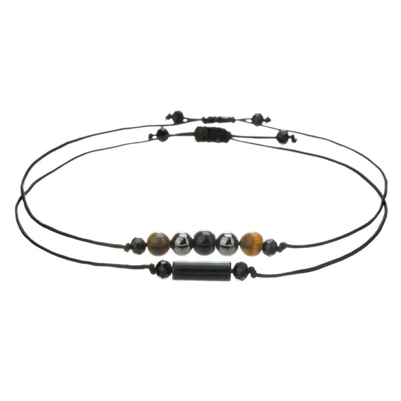 Woven Handmade Beaded Stone Bracelet With Cylindrical Amethyst Tiger Eye Rose Quartz Black Gallstone Black Agate For Couple Friendship