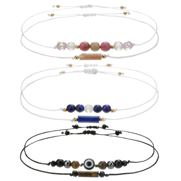 Woven Handmade Beaded Stone Bracelet With Cylindrical Amethyst Tiger Eye Rose Quartz Black Gallstone Black Agate For Couple Friendship