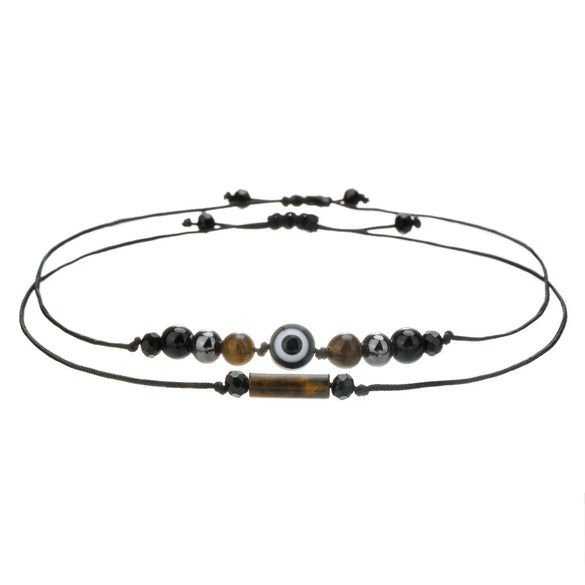 Woven Handmade Beaded Stone Bracelet With Cylindrical Amethyst Tiger Eye Rose Quartz Black Gallstone Black Agate For Couple Friendship