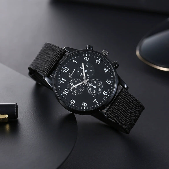 Woven Quartz And Digital Sports Watch For Men And Boys Nylon And Canvas Strap Alloy Case Round Dial