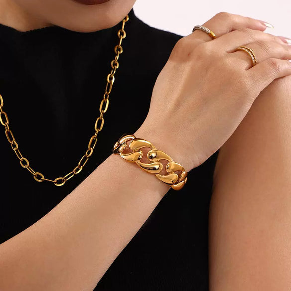Woven Stainless Steel Electroplated Geometric Water Drop Open Bracelet For Couples