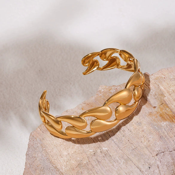 Woven Stainless Steel Electroplated Geometric Water Drop Open Bracelet For Couples