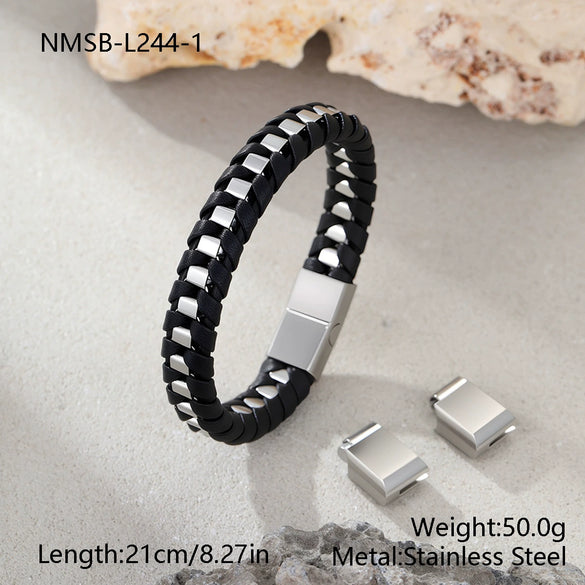 Woven Stainless Steel Geometric Spliced Bracelet With Magnetic Clasp Electroplated Fashion Bracelet For Women
