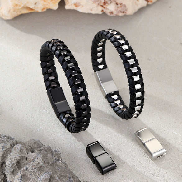 Woven Stainless Steel Geometric Spliced Bracelet With Magnetic Clasp Electroplated Fashion Bracelet For Women