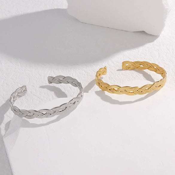 Woven Titanium Steel And Stainless Steel Open Bracelet For Women With Electroplating Treatment Joker Inspired Jewelry Wholesale