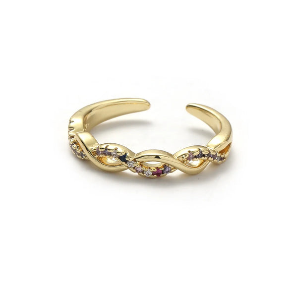 Woven Twisted Opening Micro Inlaid Zircon Adjustable Copper Ring