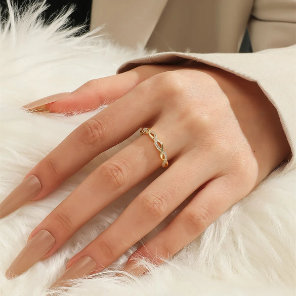 Woven Twisted Opening Micro Inlaid Zircon Adjustable Copper Ring