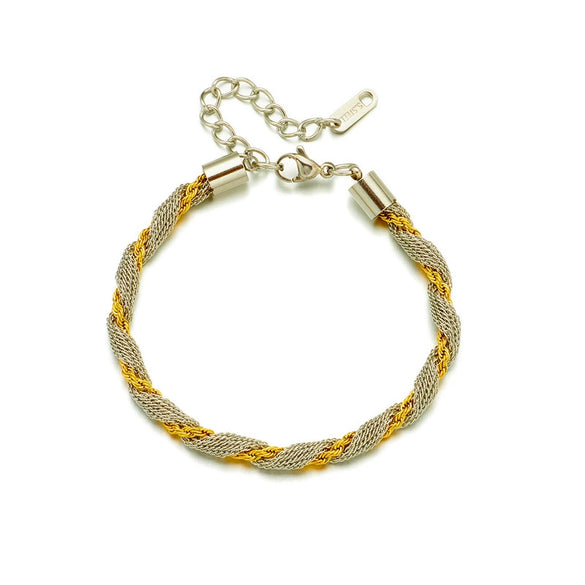 Woven Two Color Titanium Steel Geometric Design Electroplated Unisex Bracelet Mesh Jewelry