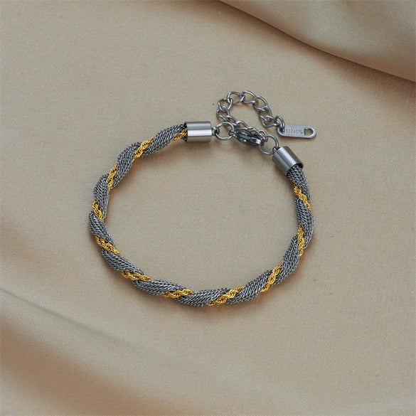 Woven Two Color Titanium Steel Geometric Design Electroplated Unisex Bracelet Mesh Jewelry