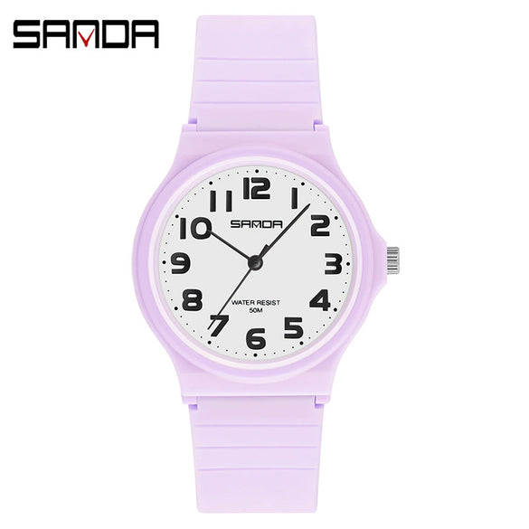 Wrist Watch Tpu Strap Abs Case Acrylic Mirror Round Dial For Female High School Students Leisure Style