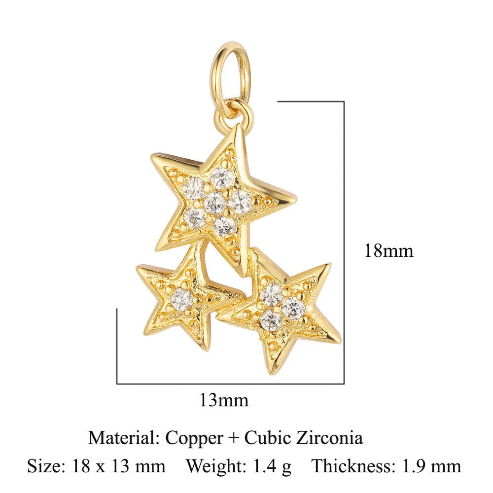 1 Piece Copper Zircon 18K Gold Plated Sun Star Eye