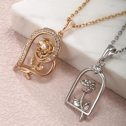 XUPING Romantic Heart Shape Rose Copper Alloy Artificial Gemstones 18K Gold Plated White Gold Plated Valentine'S Day Mother'S Day Women'S Pendant Necklace