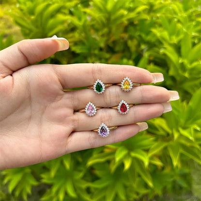 Xuping Simple Style Commute Water Droplets Alloy Plating Inlay Artificial Gemstones 14k Gold Plated Women'S Rings