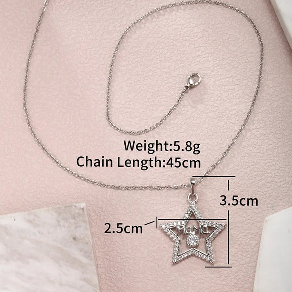 XUPING Simple Style Shiny Pentagram Round Copper Alloy Artificial Gemstones White Gold Plated Mother'S Day Women'S Pendant Necklace