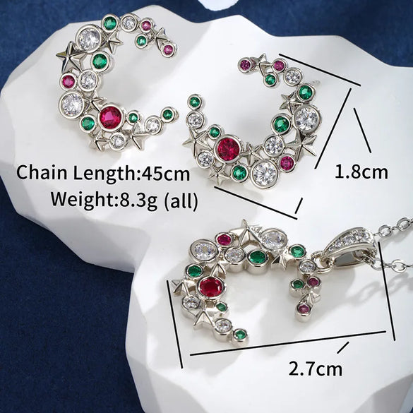 XUPING Sweet Shiny Star Moon Alloy Copper Alloy Inlay Artificial Gemstones White Gold Plated Women'S Jewelry Set