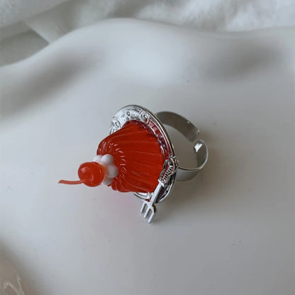 Y2k Cute Funny Cherry Silver Plated Arylic Alloy Wholesale Rings